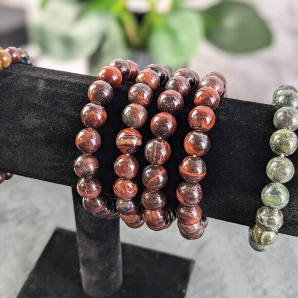 beaded stretch bracelets red, tigers eye, jade beautiful rich colors - Picture 5 of 11